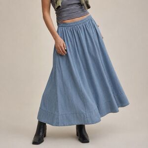 aerie Light Blue Chambray Gathered Waist Maxi Skirt